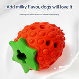 Red Durable Strawberry Treat Dispensing Dog Toy - Interactive Slow Feeder & Dental Chew(Trumpet) - Side View