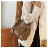 White Chic 2-Piece Tote Bag Set - Large Capacity Commuter Handbag with Wide Strap Crossbody Purse - Side View