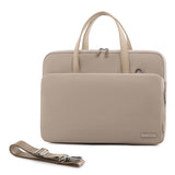 Beige Chic Padded Laptop Bag for 15.6-Inch Notebooks - Versatile Shoulder Briefcase with Trolley Strap - Side View
