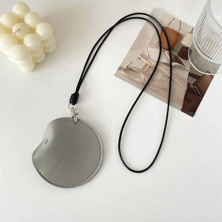 Grey Stylish Leather Earbud Pouch with Lanyard - Portable & Compact Coin Purse for Small Items