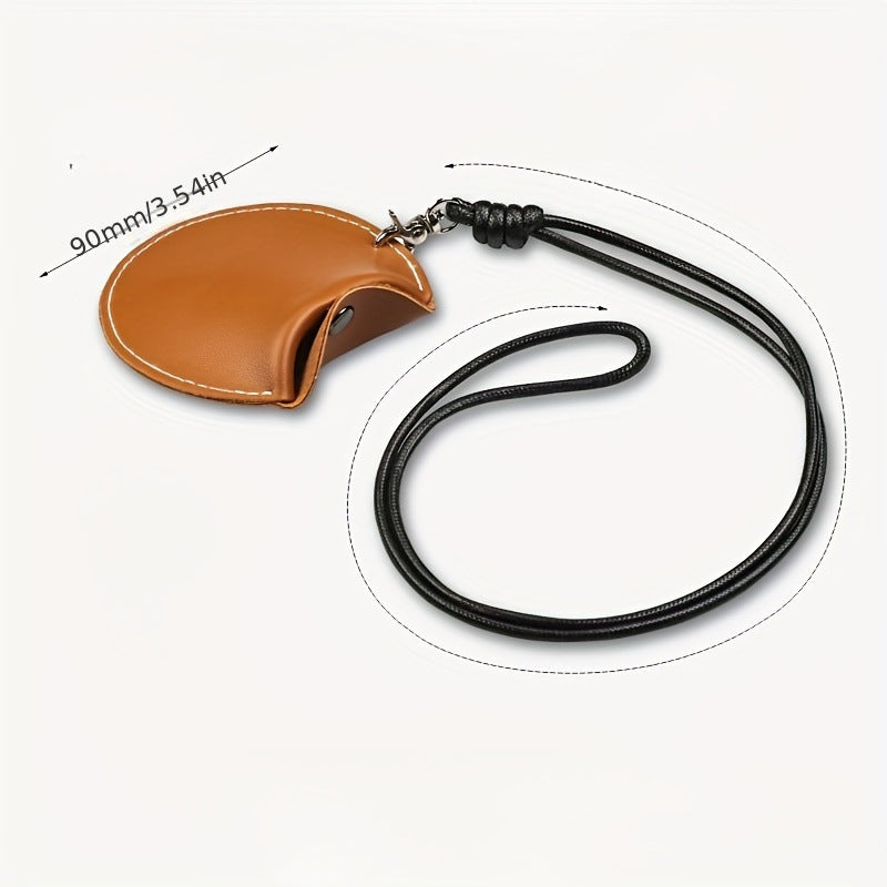 Grey Stylish Leather Earbud Pouch with Lanyard - Portable & Compact Coin Purse for Small Items