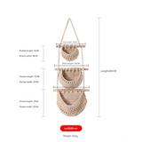 Three-layer cotton rope style Bohemian Hanging Fruit Basket – Wall-Mounted Woven Storage Net Pocket for Kitchen & Home Decor