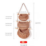 Three-layer braided rope style Bohemian Hanging Fruit Basket – Wall-Mounted Woven Storage Net Pocket for Kitchen & Home Decor