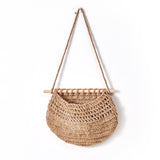 Single-layer hemp rope style Bohemian Hanging Fruit Basket – Wall-Mounted Woven Storage Net Pocket for Kitchen & Home Decor