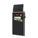 Black Ultra-Slim RFID Blocking Pop-Up Wallet - Automatic Card Holder with Metal Case & Secure Screw Base