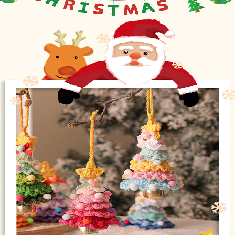 2 Pcs Handmade Crochet Christmas Tree Ornament - Plush Knitted Decoration with Bell - Ideal for Home, Car & Holiday Decor(Style A)