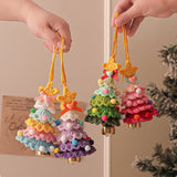 2 Pcs Handmade Crochet Christmas Tree Ornament - Plush Knitted Decoration with Bell - Ideal for Home, Car & Holiday Decor(Style A) - Top-Down View