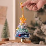 2 Pcs Handmade Crochet Christmas Tree Ornament - Plush Knitted Decoration with Bell - Ideal for Home, Car & Holiday Decor(Style F)