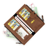 Blue Women's Stylish Long Wallet - Multi-Card Slot PU Leather Clutch with Phone Pocket & Coin Zipper - Front View