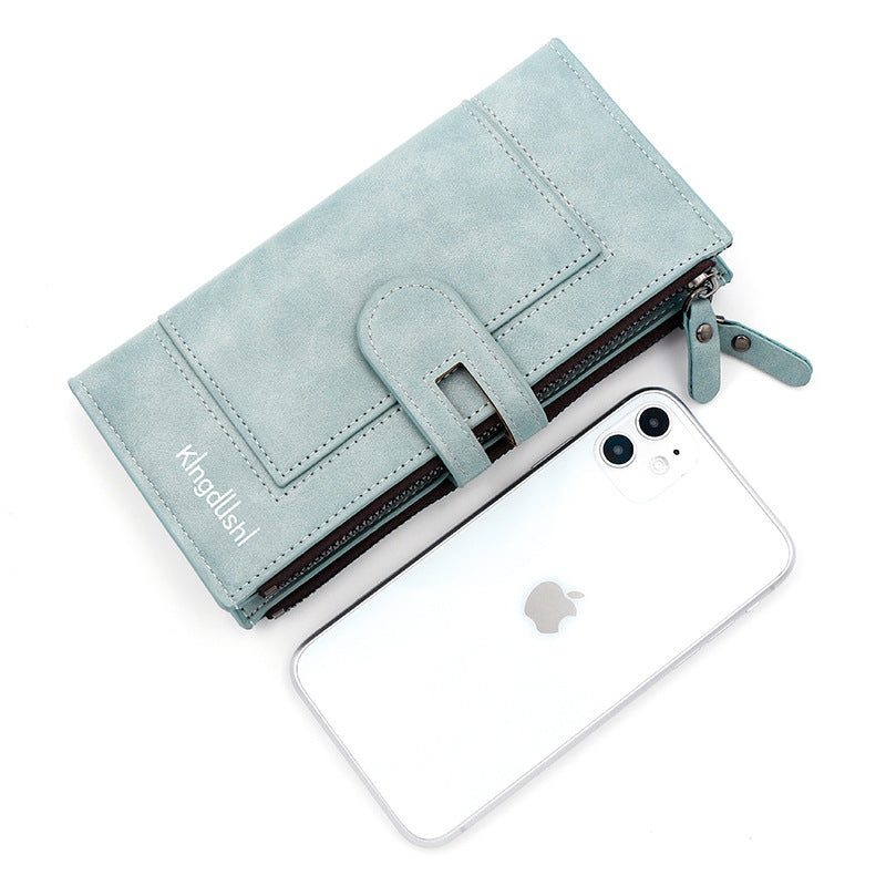 Light coffee Women's Stylish Long Wallet - Multi-Card Slot PU Leather Clutch with Phone Pocket & Coin Zipper