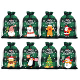 Green grid Christmas Gift Drawstring Bags Set - Festive Burlap Style Pouches for Candy & Apples - Holiday Decoration - 10 Pcs