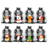 Black and white checkered Christmas Gift Drawstring Bags Set - Festive Burlap Style Pouches for Candy & Apples - Holiday Decoration - 10 Pcs