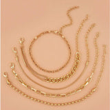 A golden five-piece set Chic Multi-Layered Alloy Bracelet Set - Fashionable Stackable Jewelry - Side View