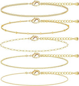 A golden six-piece set Chic Multi-Layered Alloy Bracelet Set - Fashionable Stackable Jewelry - Top-Down View