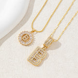 Sparkling Cubic Zirconia Initial Letter Necklace Set - Gold Plated Two-Piece Design(B)