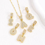 Sparkling Cubic Zirconia Initial Letter Necklace Set - Gold Plated Two-Piece Design(B) - Top-Down View