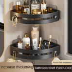 Gun grey Premium No-Drill Corner Shower Caddy - Thickened ABS Bathroom Storage Shelf with Hooks, Quick Wall Mount Organiser