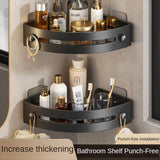Two layers of gun gray Premium No-Drill Corner Shower Caddy - Thickened ABS Bathroom Storage Shelf with Hooks, Quick Wall Mount Organiser - Top-Down View