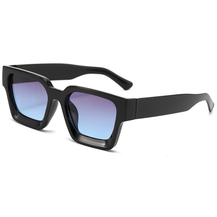 Black frame with grayish blue film Classic Square Frame Sunglasses - Unisex UV400 Protection, Lightweight & Face-Slimming Design - High Definition Vision Eyewear
