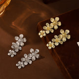 Gold Textured Cascading Floral Statement Drop Earrings for Women - Side View