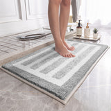 Grey Plush Striped Bath Mat - Ultra Soft, Absorbent & Non-Slip Bathroom Rug for Shower and Tub