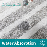 Grey Plush Striped Bath Mat - Ultra Soft, Absorbent & Non-Slip Bathroom Rug for Shower and Tub - Front View