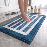 Navy blue Plush Striped Bath Mat - Ultra Soft, Absorbent & Non-Slip Bathroom Rug for Shower and Tub(40*60cm)