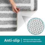 Navy blue Plush Striped Bath Mat - Ultra Soft, Absorbent & Non-Slip Bathroom Rug for Shower and Tub(40*60cm) - Side View