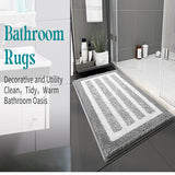 Navy blue Plush Striped Bath Mat - Ultra Soft, Absorbent & Non-Slip Bathroom Rug for Shower and Tub(40*60cm) - Top-Down View