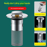 5 PCS Universal Pop-Up Sink Drain Stopper with Anti-Clog Filter Basket - Stainless Steel Hair Catcher & Anti-Odor Plug - Front View