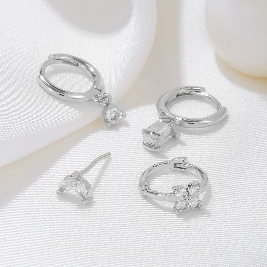 Three-piece set Gold Delicate CZ Earring Stacking Set - Huggie Hoops & Studs for Multiple Piercings