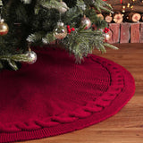 Red Luxury Knit Christmas Tree Skirt with Cable-Knit Border - Rustic Holiday Decor(62cm) - Front View
