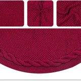 Red Luxury Knit Christmas Tree Skirt with Cable-Knit Border - Rustic Holiday Decor(62cm) - Side View