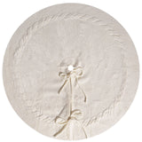White Luxury Knit Christmas Tree Skirt with Cable-Knit Border - Rustic Holiday Decor(62cm)