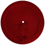 Red Luxury Knit Christmas Tree Skirt with Cable-Knit Border - Rustic Holiday Decor(92cm)