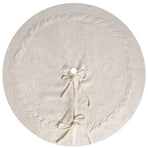 White Luxury Knit Christmas Tree Skirt with Cable-Knit Border - Rustic Holiday Decor(92cm)