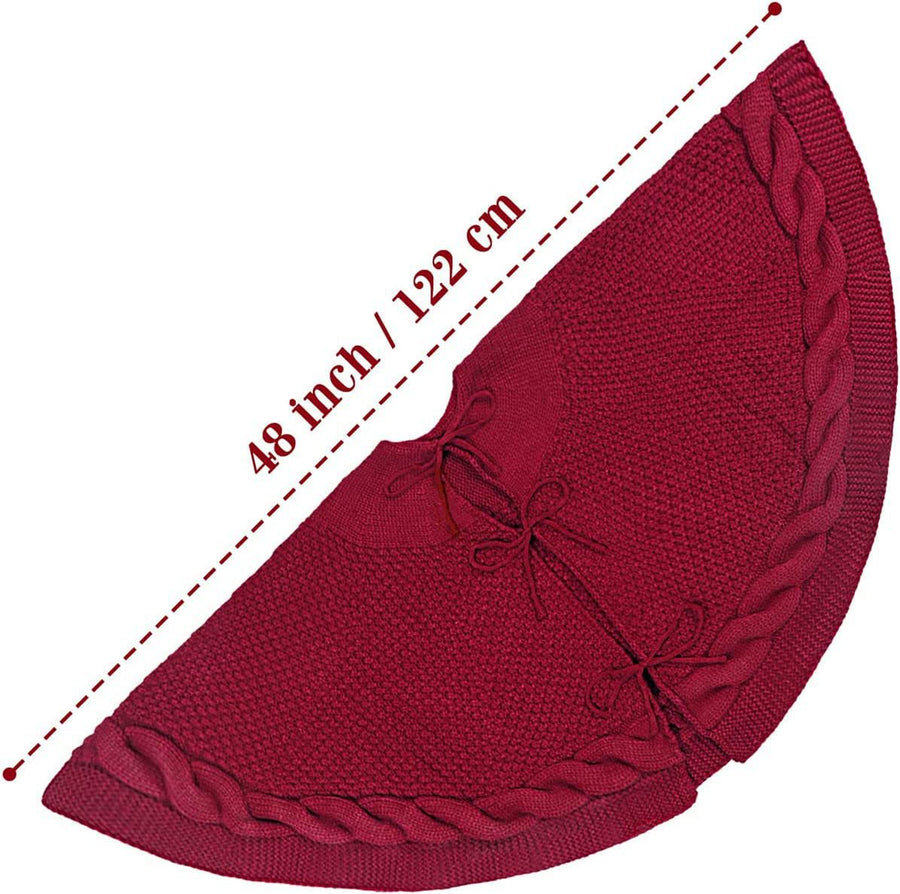 White Luxury Knit Christmas Tree Skirt with Cable-Knit Border - Rustic Holiday Decor(122cm)