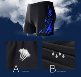 Blue Men's Athletic Swim Trunks and Cap Set with Dynamic Graphic Print(4XL) - Side View