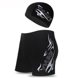 Silver Men's Athletic Swim Trunks and Cap Set with Dynamic Graphic Print(4XL)