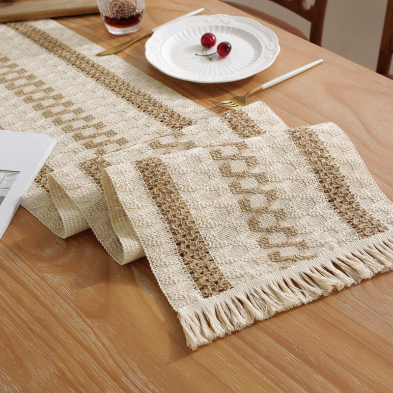 2-PCS Rhombus Bohemian Woven Table Runner with Tassels - Rustic Farmhouse Decor for Dining & Coffee Tables