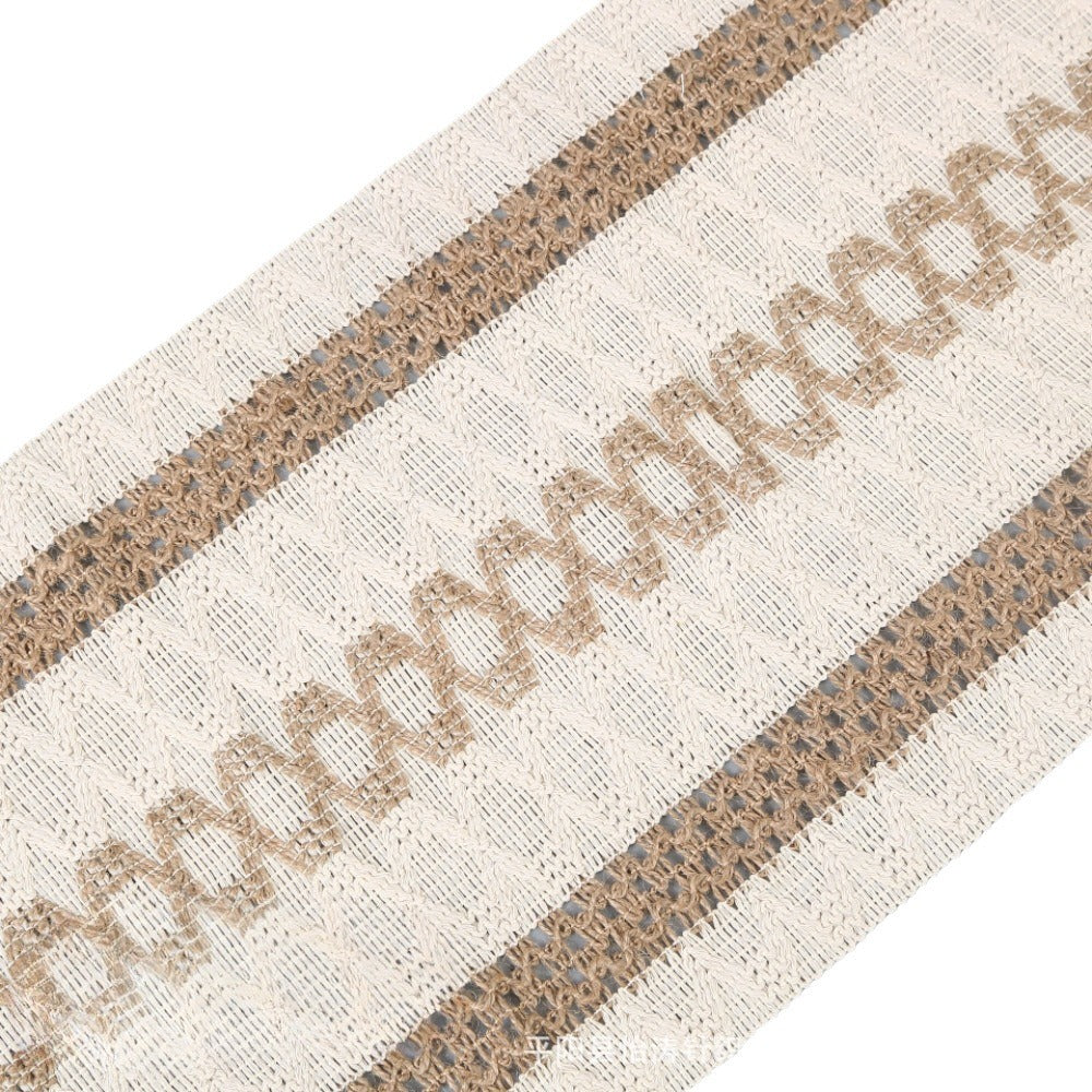 2-PCS Double bars Bohemian Woven Table Runner with Tassels - Rustic Farmhouse Decor for Dining & Coffee Tables