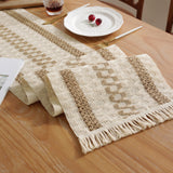 2-PCS Double bars Bohemian Woven Table Runner with Tassels - Rustic Farmhouse Decor for Dining & Coffee Tables - Side View