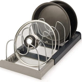 Grey Expandable Pan & Pot Lid Organizer Rack - Adjustable Kitchen Cabinet Storage Holder for Bakeware & Cutting Boards - Side View