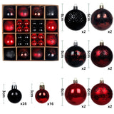 Black and red 44-Piece Assorted Christmas Baubles Set with Elegant Designs in Wooden Gift Box - 3-6cm Decorative Ornaments for Tree, Home & Holiday Display