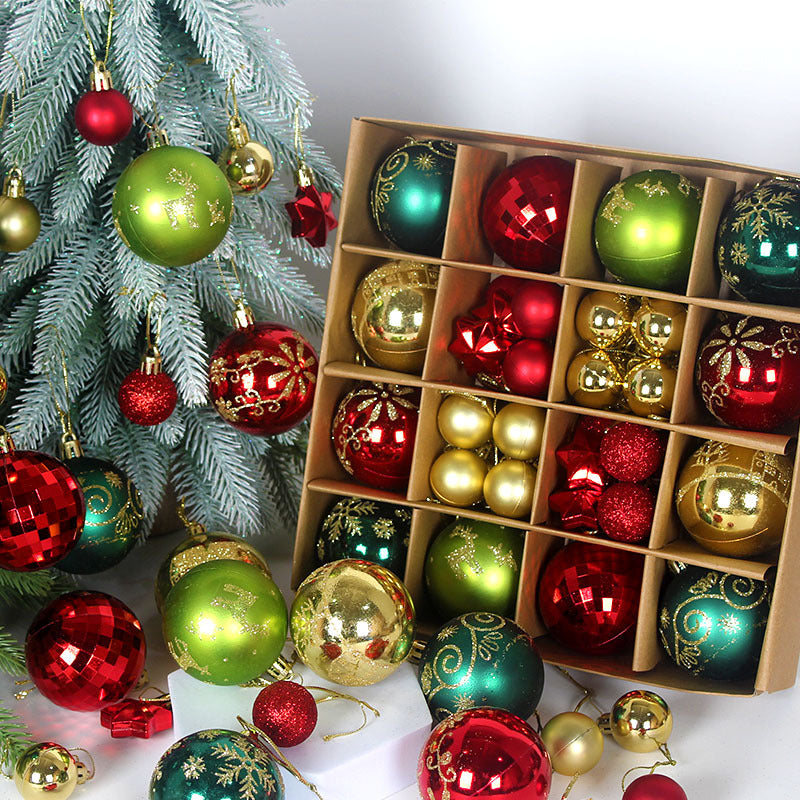 Gold and pink 44-Piece Assorted Christmas Baubles Set with Elegant Designs in Wooden Gift Box - 3-6cm Decorative Ornaments for Tree, Home & Holiday Display