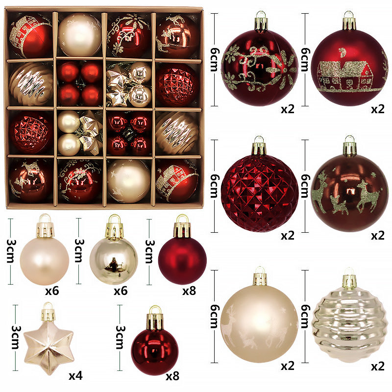 Red and white 44-Piece Assorted Christmas Baubles Set with Elegant Designs in Wooden Gift Box - 3-6cm Decorative Ornaments for Tree, Home & Holiday Display
