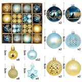 Blue and gold 44-Piece Assorted Christmas Baubles Set with Elegant Designs in Wooden Gift Box - 3-6cm Decorative Ornaments for Tree, Home & Holiday Display