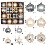 Grey and champagne gold 44-Piece Assorted Christmas Baubles Set with Elegant Designs in Wooden Gift Box - 3-6cm Decorative Ornaments for Tree, Home & Holiday Display