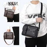 Black lychee pattern Men's Crossbody Shoulder Bag - Premium PU Leather Business & Commute Sling Bag - Top-Down View