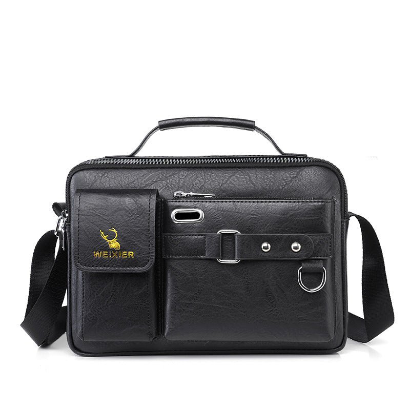 Plain black texture Men's Crossbody Shoulder Bag - Premium PU Leather Business & Commute Sling Bag